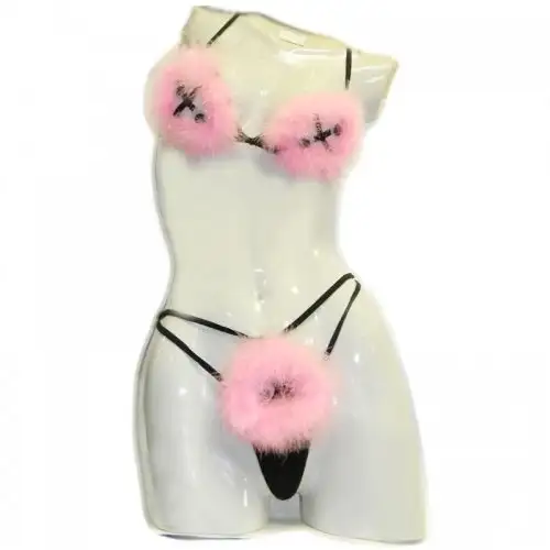 Пушистый комплект: бюстгальтер + трусики-стринги photo 1