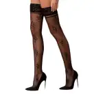 Чулки Passion ST119 1/2 черные, на ажурной силиконовой резинке, с цветочным декором и люрексовой нит photo 1