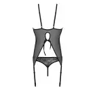 Корсет с пажами, трусики с ажурным декором и открытым шагом Ursula Corset black S/M — Passion photo 5