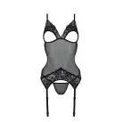 Корсет с подвязками и ажурным лифом Christa Corset black L/XL — Passion, стринги в комплекте photo 5